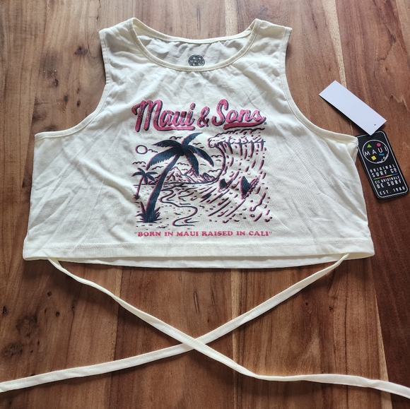 MAUI & Sons crop sleeveless tee, tropical wave tank top,100% cotton,XL - Picture 6 of 11